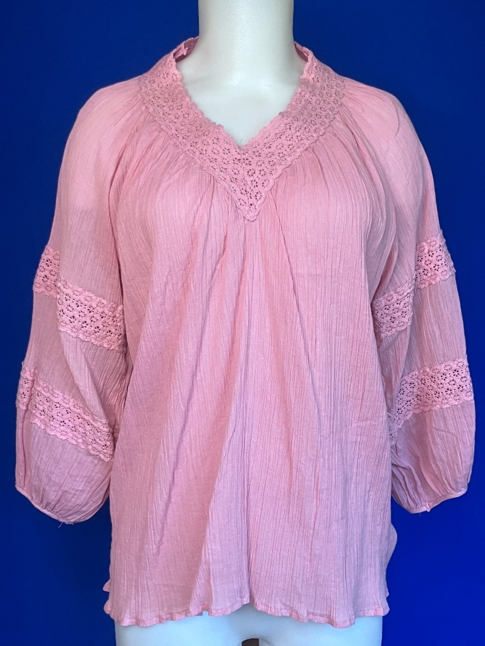 Cynthia Rowley Rose Pink Boho Blouse with Lace Detail SZ M